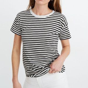 Madewell Whisper Cotton Rib-Crewneck Tee in Bridgewater Stripe Size Small EUC